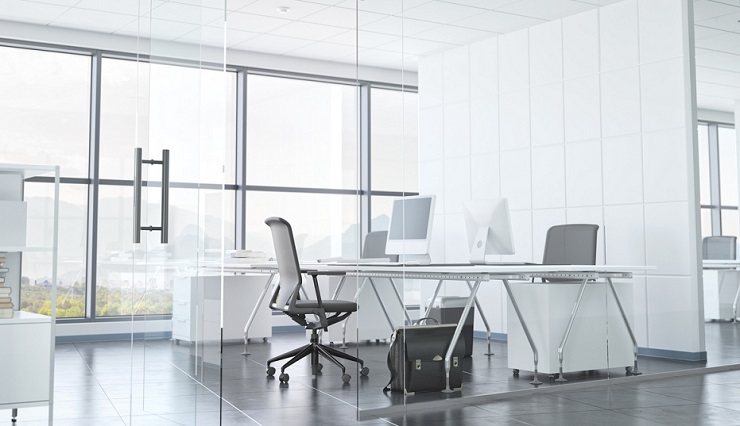 Modern Office Room With Glass Walls Centro uffici richiede il noleggio di umidificatori